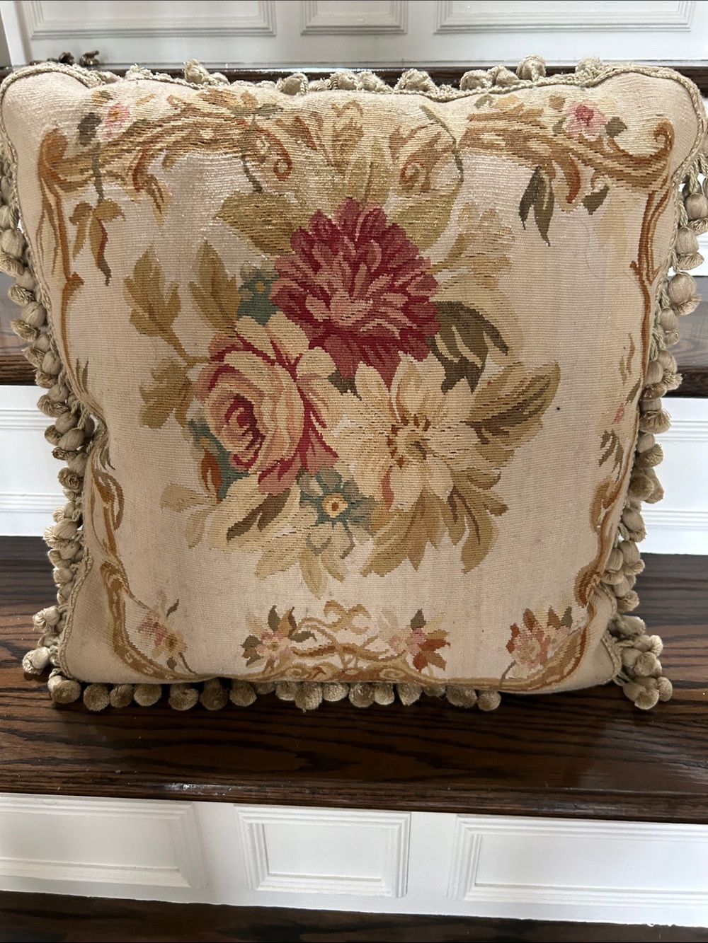 Decorative Floral Toss Pillow in Beige and Red